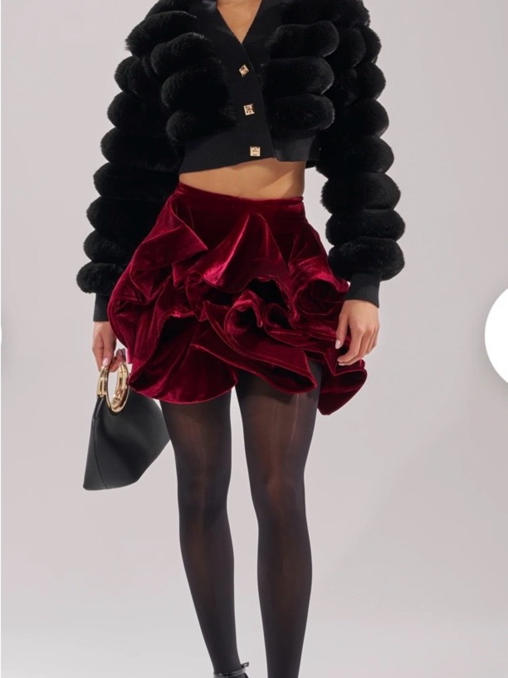 AKIRA Label Queen Velvet Ruffle Skirt Burgundy Red 1X Ruffled Statement Mini